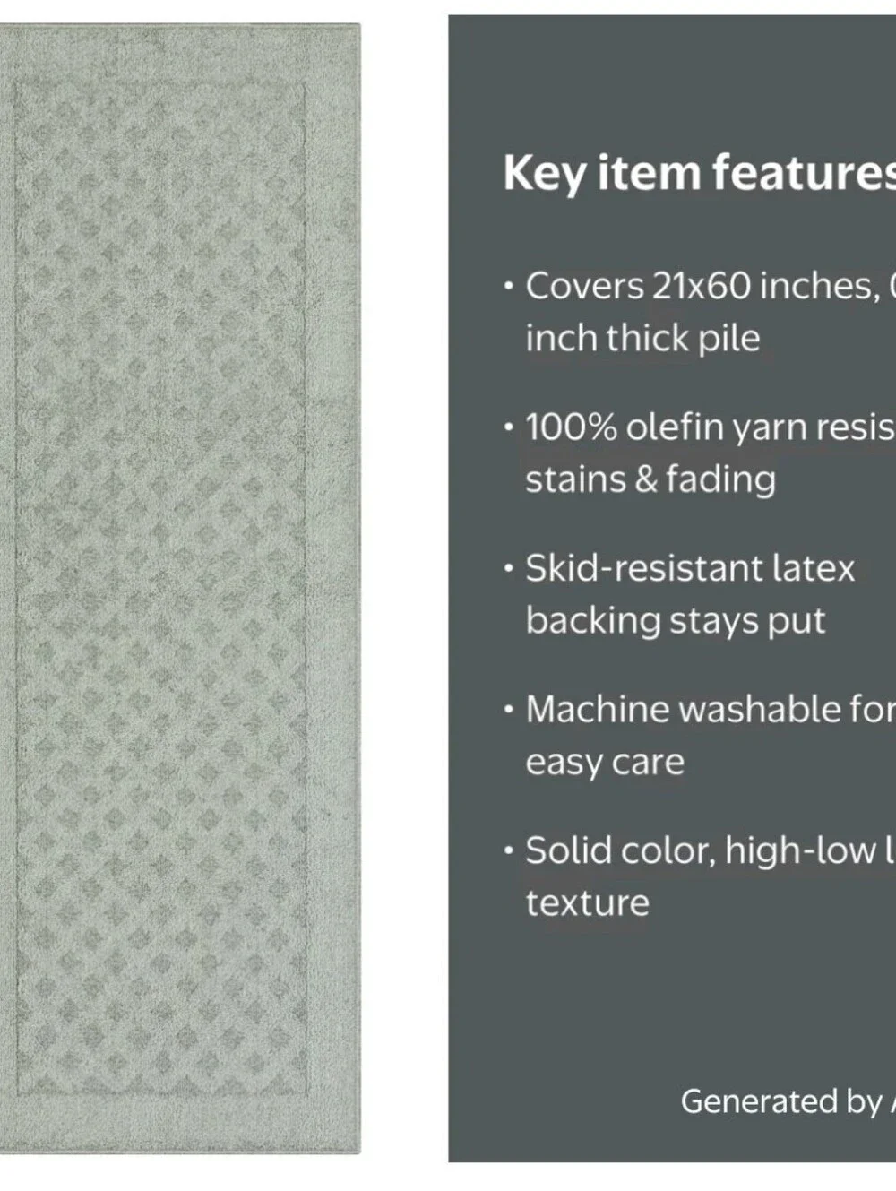 Mainstays Dylan Solid Diamond Olefin Pewter Gray Indoor Runner Rug, 1'9